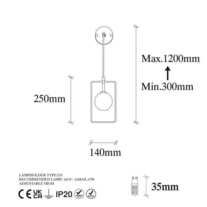 Opviq Geometri - 11110 Lámpara de pared de metal y cristal en blanco y negro